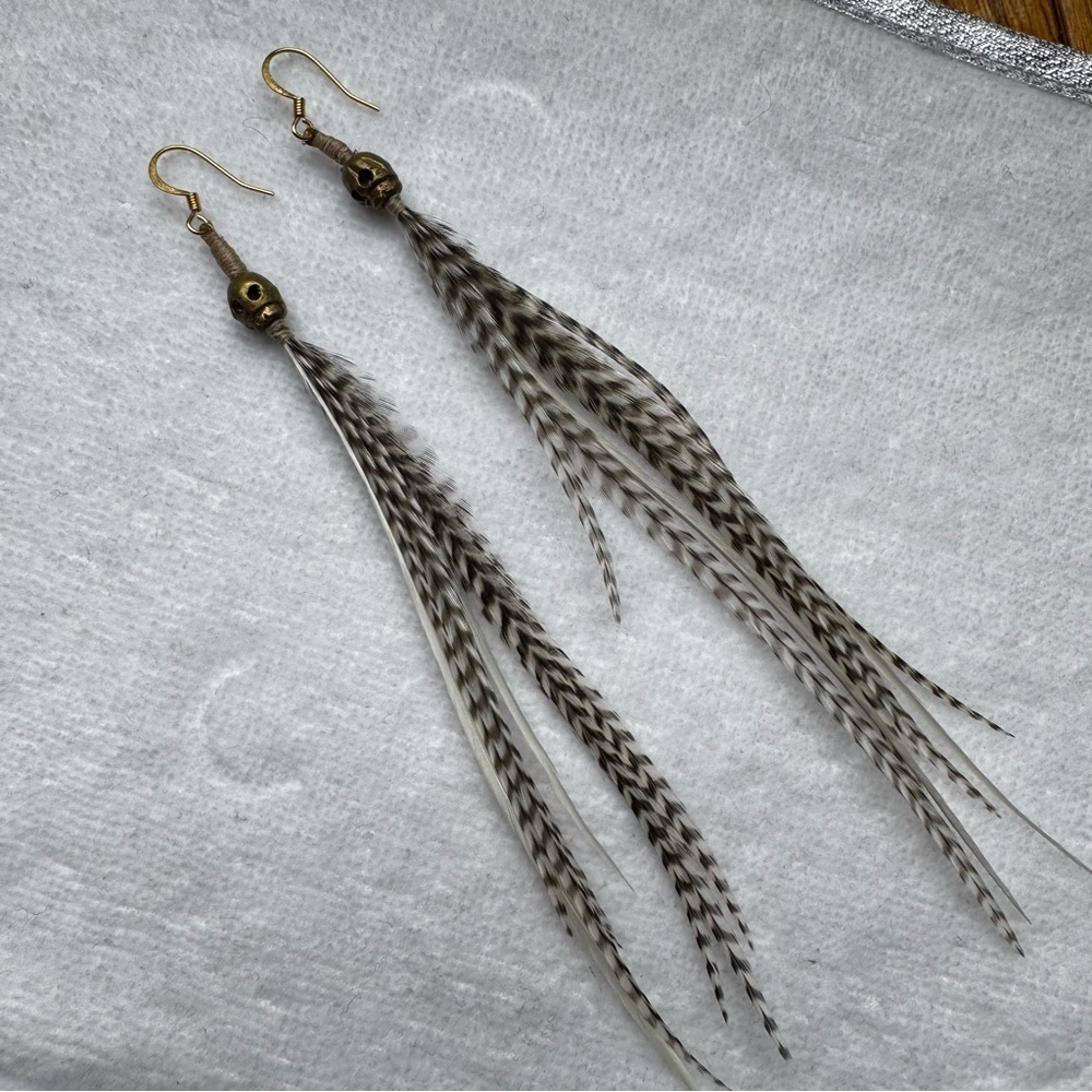 Vintage 90s Long Feather Earrings
